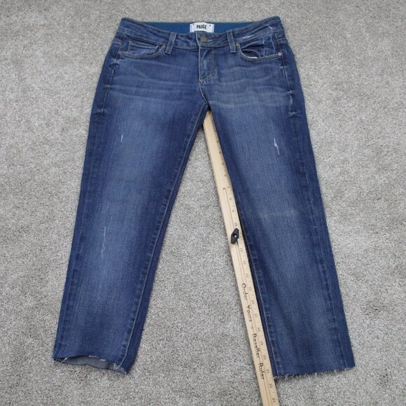 PAIGE Jimmy Jimmy Skinny Jeans Womens 25 Blue Distressed Capris w/ 22" inseam - Picture 2 of 11